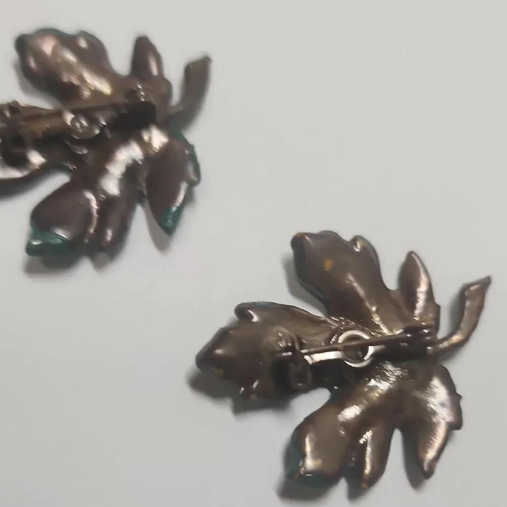 Vintage Enamel Leaf Brooches